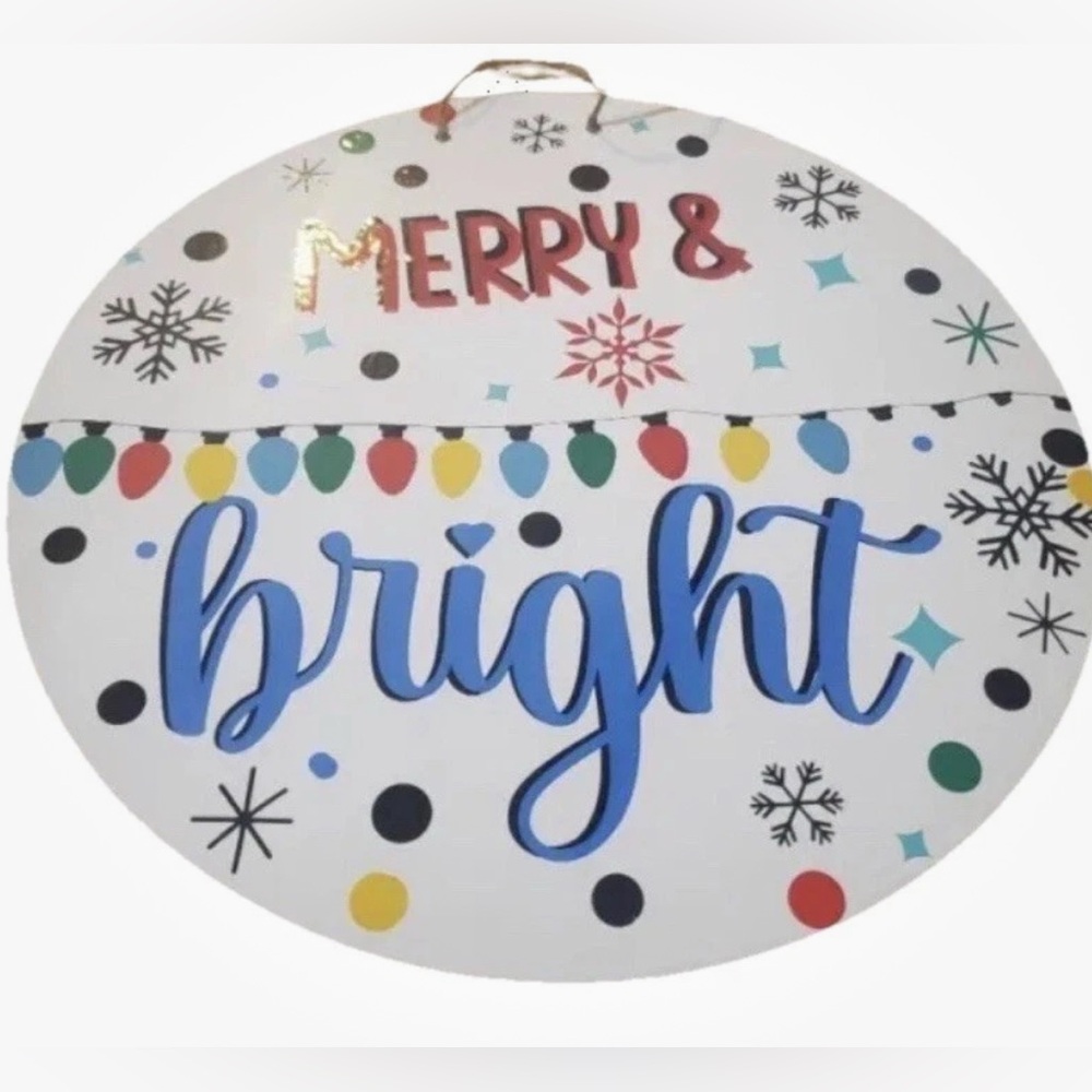Merry and Bright 12” Round Wood Sign Holiday Decor